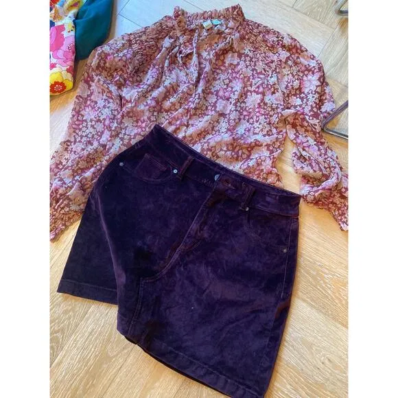 DL1961 Velvet Mini Skirt Burgundy Rich Maroon Purple Hippie Vibes - Sz 27 S
