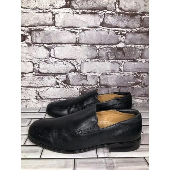 DM BY MASTROIANNI VENTE Black Leather Slip On Square Toe Loafers Men Sz 11M/44EU