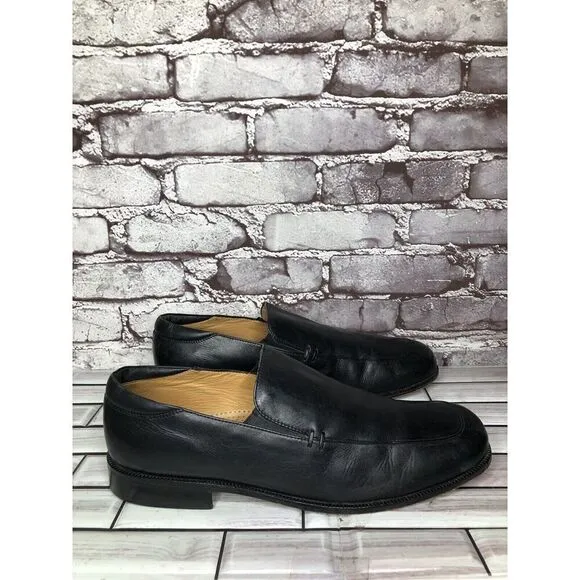 DM BY MASTROIANNI VENTE Black Leather Slip On Square Toe Loafers Men Sz 11M/44EU