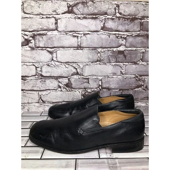 DM BY MASTROIANNI VENTE Black Leather Slip On Square Toe Loafers Men Sz 11M/44EU