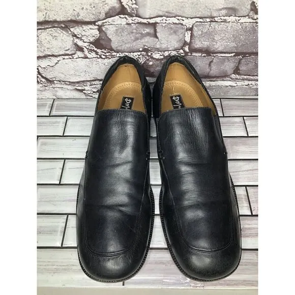 DM BY MASTROIANNI VENTE Black Leather Slip On Square Toe Loafers Men Sz 11M/44EU