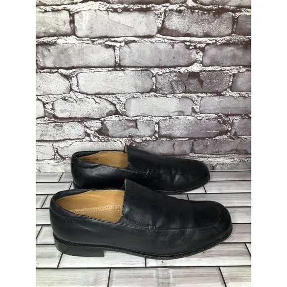 DM BY MASTROIANNI VENTE Black Leather Slip On Square Toe Loafers Men Sz 11M/44EU