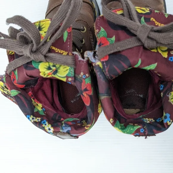 DOC MARTENS Aimilita Burgandy Hawaiian Floral Lined Lace-up Combat Boots size 5