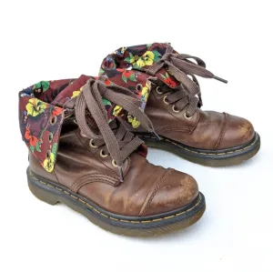 DOC MARTENS Aimilita Burgandy Hawaiian Floral Lined Lace-up Combat Boots size 5