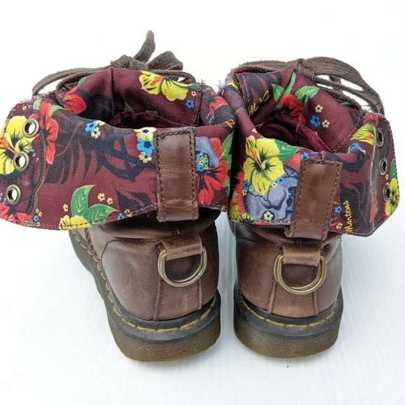 DOC MARTENS Aimilita Burgandy Hawaiian Floral Lined Lace-up Combat Boots size 5