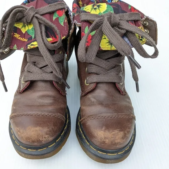 DOC MARTENS Aimilita Burgandy Hawaiian Floral Lined Lace-up Combat Boots size 5