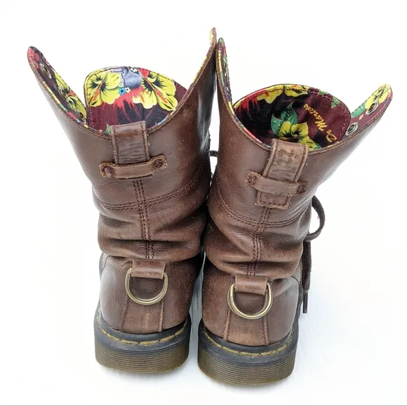 DOC MARTENS Aimilita Burgandy Hawaiian Floral Lined Lace-up Combat Boots size 5