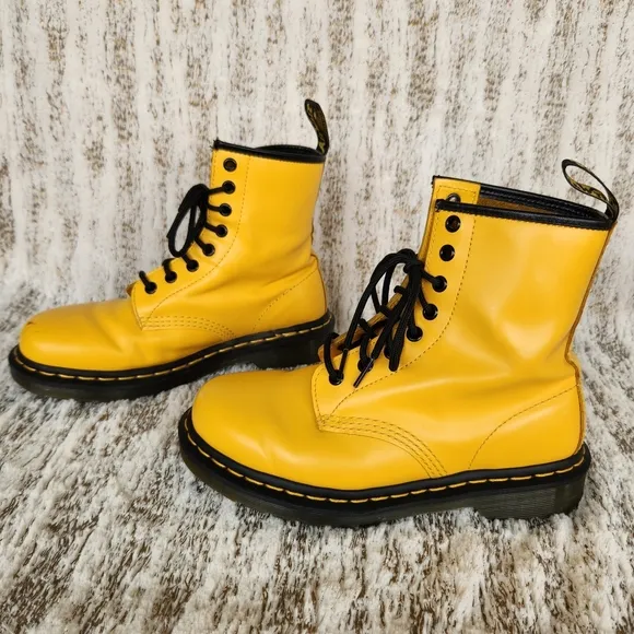 Doctor Martens &quot;1460 Smooth Leather Lace Up Boots&quot; Yellow | Women's Size 6