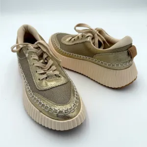 Dolce Vita Daran Wedge Sneaker Platform BOHO Lace Up Tennis Shoes Gold 8 NWOT