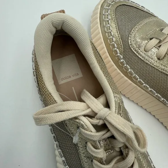 Dolce Vita Daran Wedge Sneaker Platform BOHO Lace Up Tennis Shoes Gold 8 NWOT