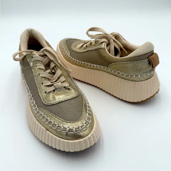 Dolce Vita Daran Wedge Sneaker Platform BOHO Lace Up Tennis Shoes Gold 8 NWOT