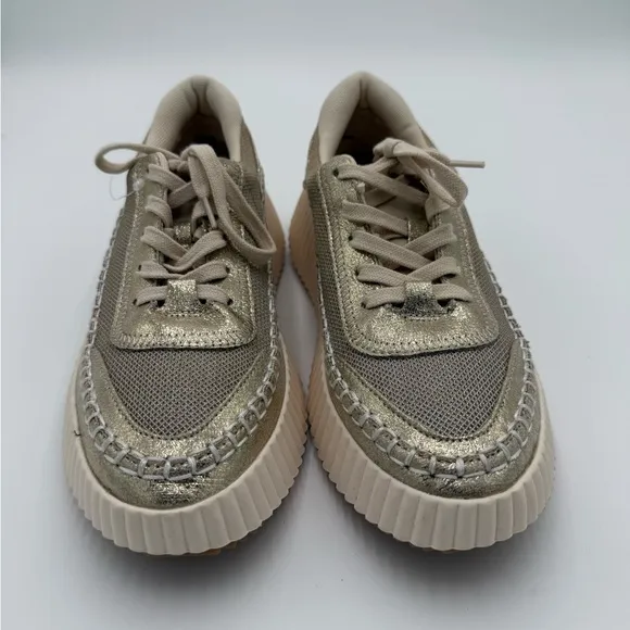 Dolce Vita Daran Wedge Sneaker Platform BOHO Lace Up Tennis Shoes Gold 8 NWOT