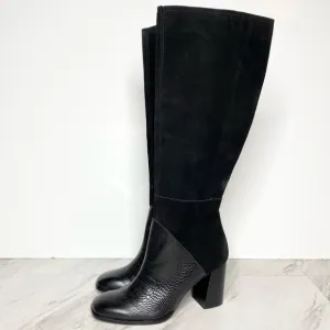 Dolce Vita Fynn Black Suede Crocodile Embossed Leather Heeled Tall Boot 7 1/2