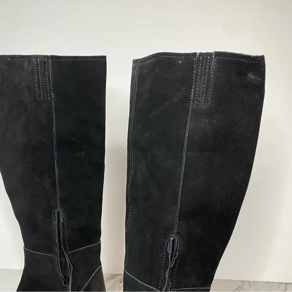 Dolce Vita Fynn Black Suede Crocodile Embossed Leather Heeled Tall Boot 7 1/2