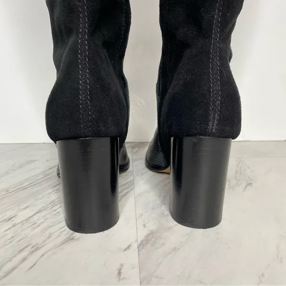 Dolce Vita Fynn Black Suede Crocodile Embossed Leather Heeled Tall Boot 7 1/2