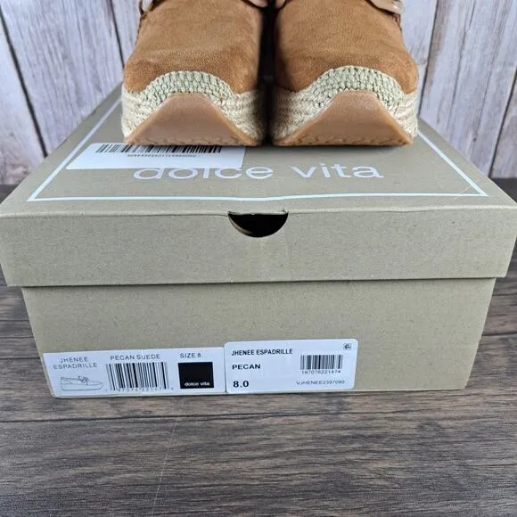Dolce Vita Jhenee Espadrille Platform Shoe Women's Sz 8 Pecan Suede NIB