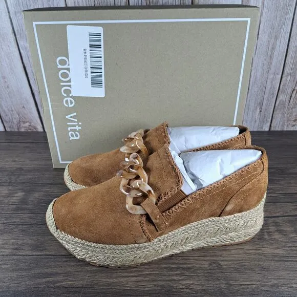 Dolce Vita Jhenee Espadrille Platform Shoe Women's Sz 8 Pecan Suede NIB