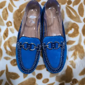 Donald Pliner Blue silver and  Loafers with Suede Texture and Chain Detail
