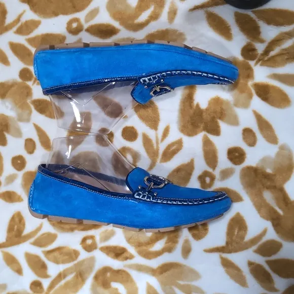 Donald Pliner Blue silver and  Loafers with Suede Texture and Chain Detail