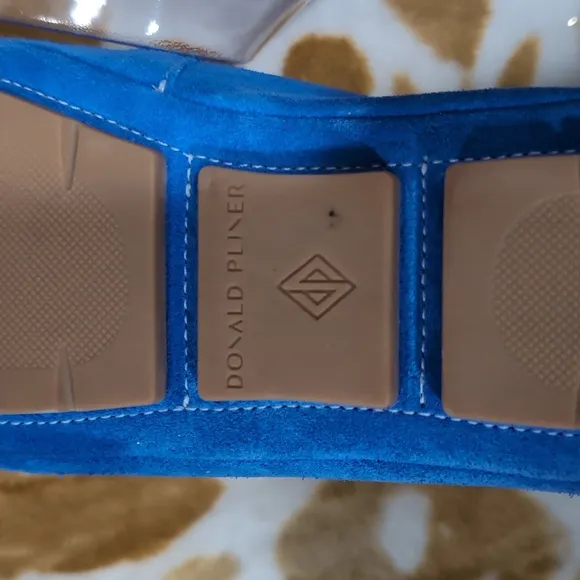 Donald Pliner Blue silver and  Loafers with Suede Texture and Chain Detail