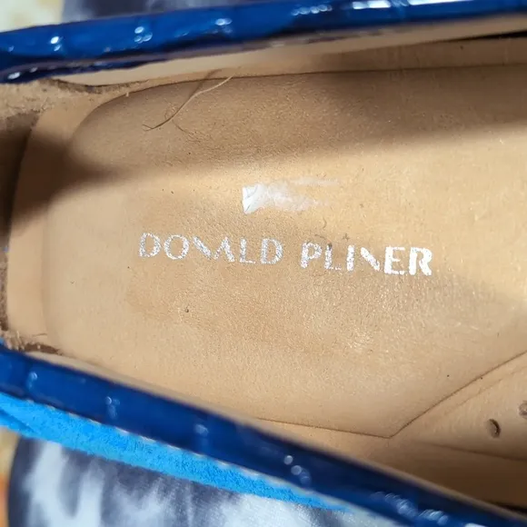 Donald Pliner Blue silver and  Loafers with Suede Texture and Chain Detail