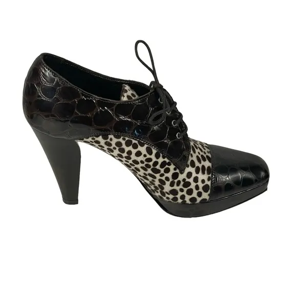 Donald Pliner Haiden Embossed Leather Spotted Calf Hair Oxford Heel Shoes Sz 7.5