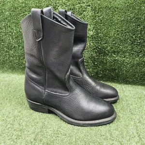 Double H Ranchwell Black Leather Cowboy Western Pull On Work Boots Mens 8.5 EE