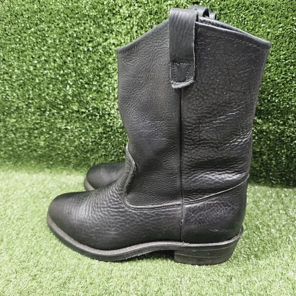 Double H Ranchwell Black Leather Cowboy Western Pull On Work Boots Mens 8.5 EE