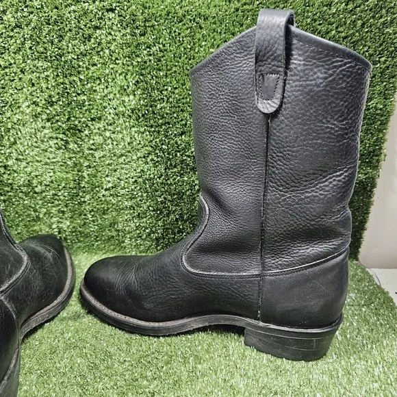 Double H Ranchwell Black Leather Cowboy Western Pull On Work Boots Mens 8.5 EE