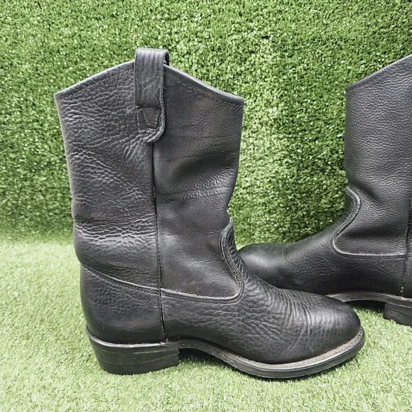 Double H Ranchwell Black Leather Cowboy Western Pull On Work Boots Mens 8.5 EE
