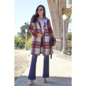 DOUBLE TAKE Plus Deep Red Plaid Button Up Jacket Pockets Fall NEW Size 2XL 3XL