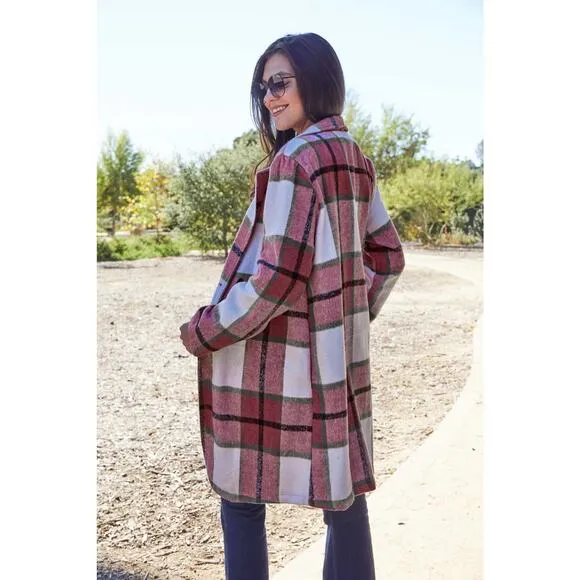 DOUBLE TAKE Plus Deep Red Plaid Button Up Jacket Pockets Fall NEW Size 2XL 3XL