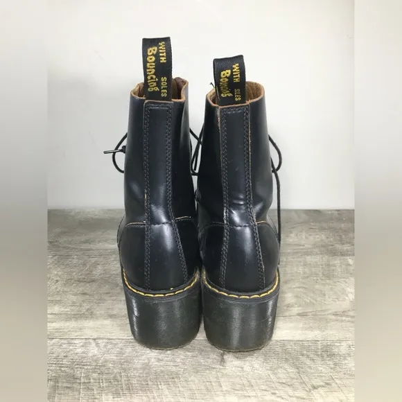 Dr Doc Docs Martens Leona Smooth Black Leather Heeled Womens Boots Sz UK 6 US 8