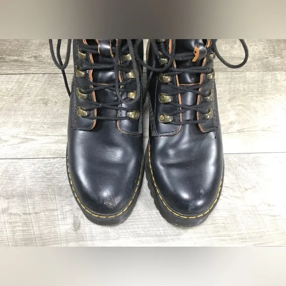 Dr Doc Docs Martens Leona Smooth Black Leather Heeled Womens Boots Sz UK 6 US 8