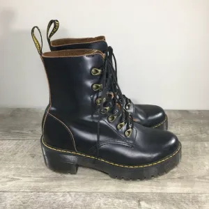 Dr Doc Docs Martens Leona Smooth Black Leather Heeled Womens Boots Sz UK 6 US 8