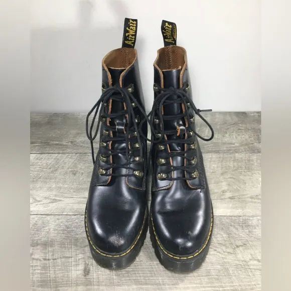Dr Doc Docs Martens Leona Smooth Black Leather Heeled Womens Boots Sz UK 6 US 8