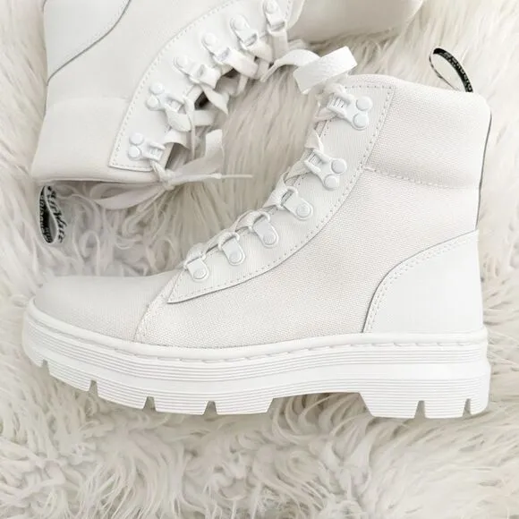 DR. DOC MARTENS | Combs Women's Poly Casual Boots White Lug Sole Combat | Size 8