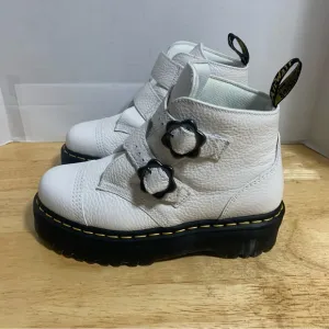 Dr. Marten Devon Flower Buckle Leather Platform‎ Boots White Women's Size 8 New