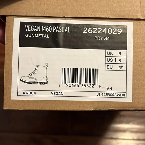 Dr. Martens 1460 Pascal Gunmetal Vegan Boots New In Box Casual Grunge Combat