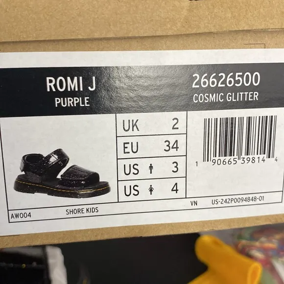 Dr. Martens AirWair Romi J Purple Cosmic Glitter Sandals Unisex Boys Size 3