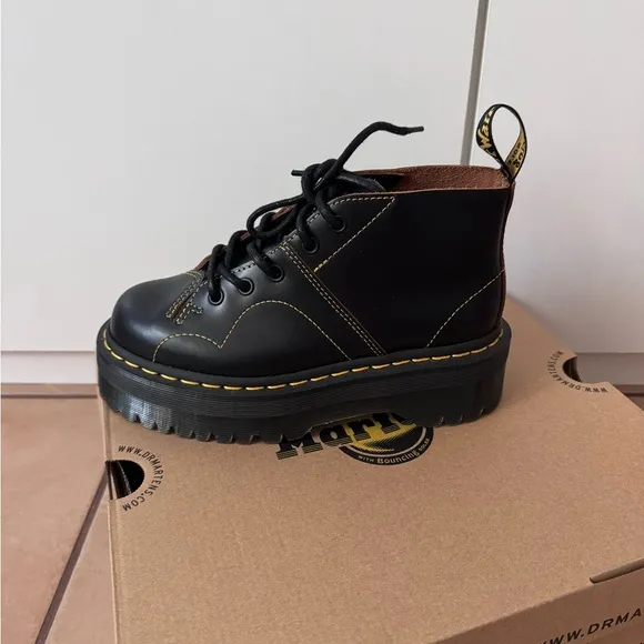Dr. Martens Black and Yellow Platform Shoes