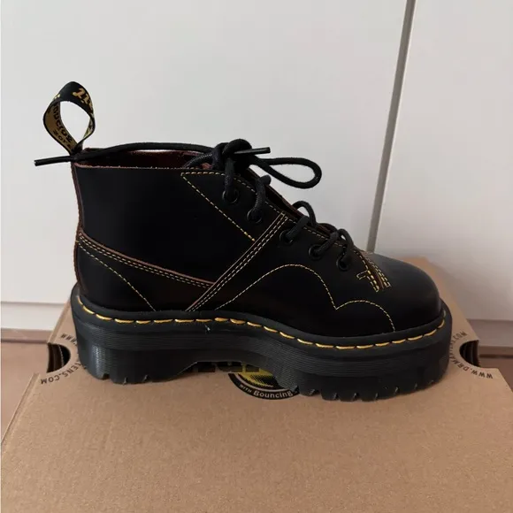Dr. Martens Black and Yellow Platform Shoes