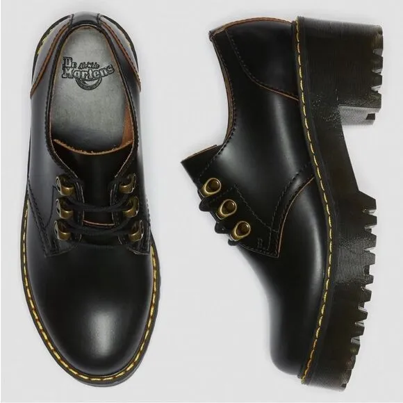 Dr. Martens Black Leona Platform Leather Shoes Academia