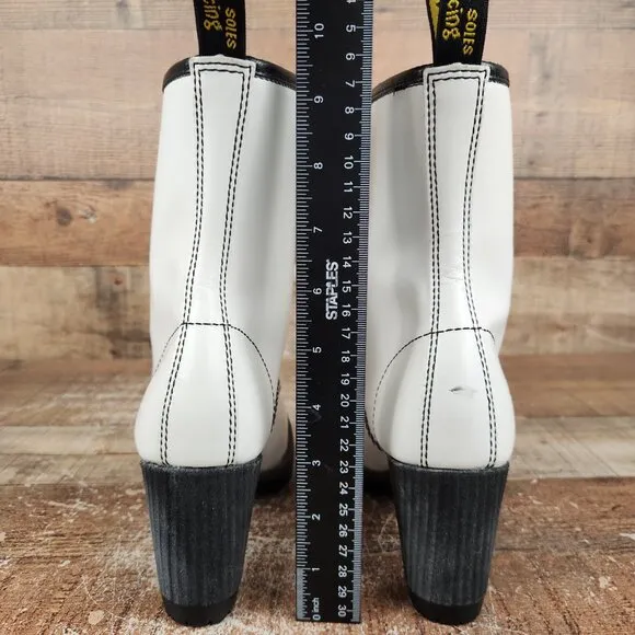 Dr Martens Darcie Women's Sz 7 White Leather Heeled Boots 8-eyed High Top Casual