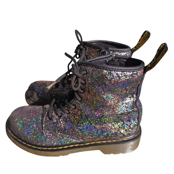 Dr. Martens Junior 1460 Crinkle Metallic Lace Up Boots Disco Kids size 2