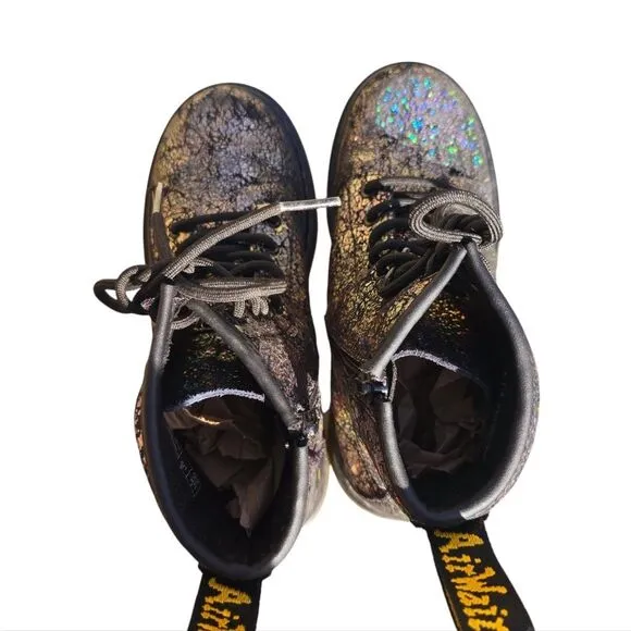 Dr. Martens Junior 1460 Crinkle Metallic Lace Up Boots Disco Kids size 2