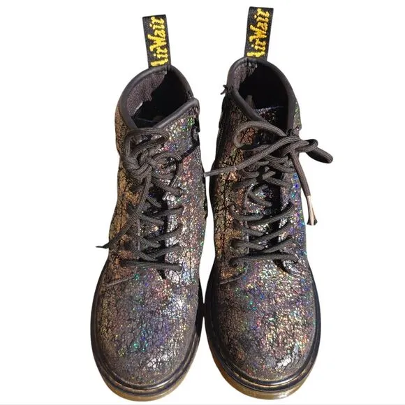 Dr. Martens Junior 1460 Crinkle Metallic Lace Up Boots Disco Kids size 2