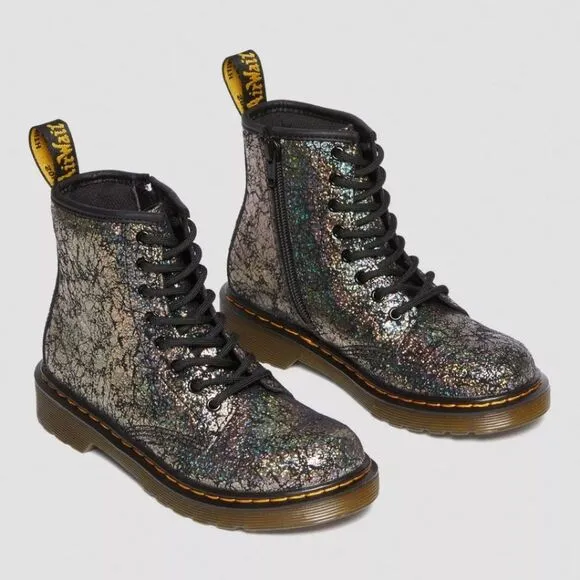 Dr. Martens Junior 1460 Crinkle Metallic Lace Up Boots Disco Kids size 2