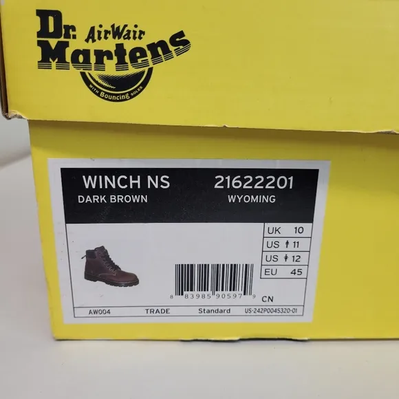 Dr. Martens Men's Size 11 Industrial Winch NS Black Leather Safety Work Boots