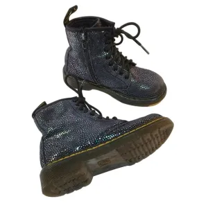 Dr. Martens Pascal Lace Up Boots Black Suede Outer Iridescent Foil Kids Girls 1